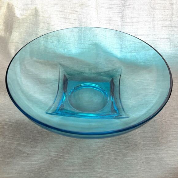 Vintage Hazel Atlas Capri Blue Glass Serving Bowl Mid-Century Modern 11” Wide - Picture 1 of 6